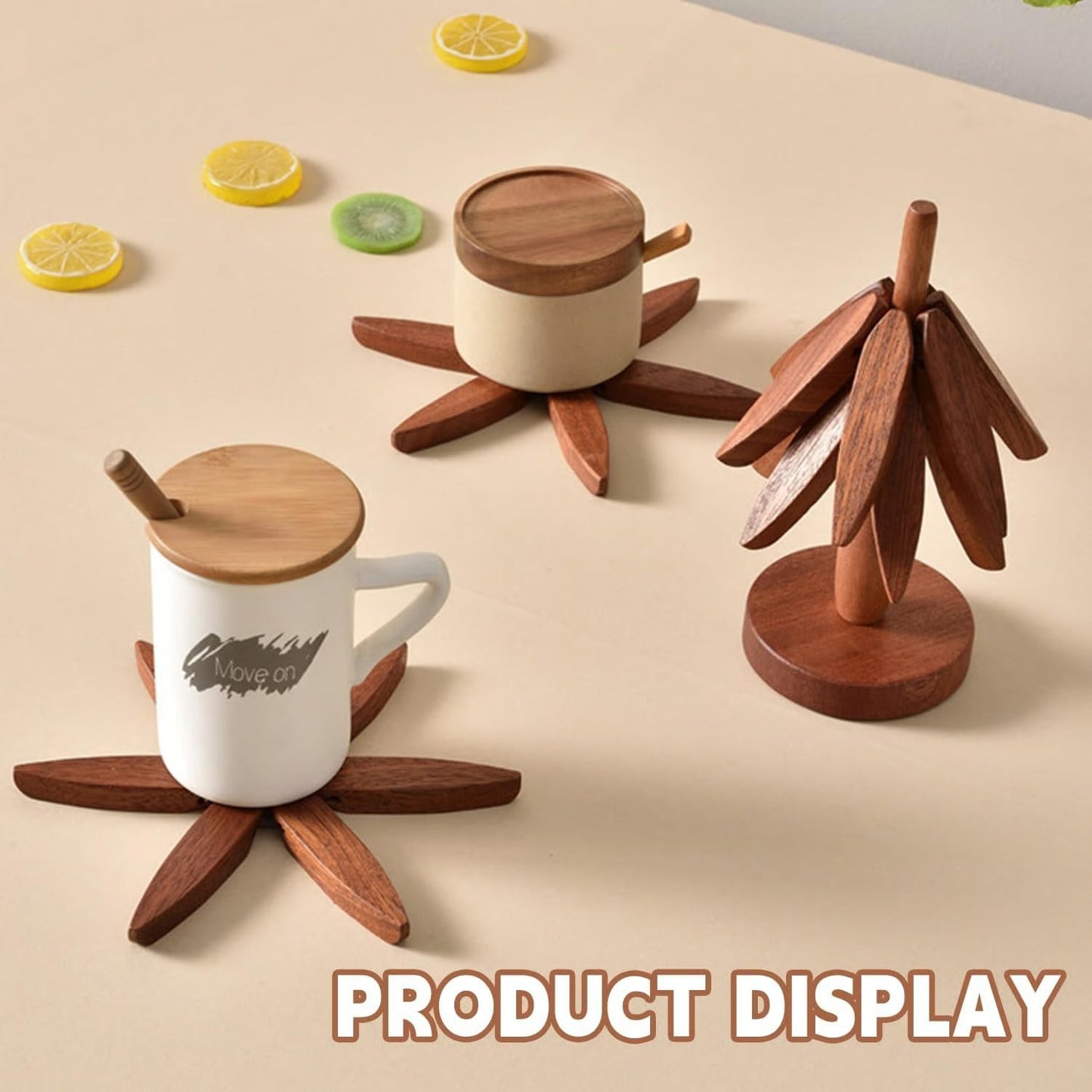 đ„Christmas Early Discount 49% OffâšNatural Tree Trivet Set - 4 Wooden Trivets & 1 Stand Like a Christmas Tree