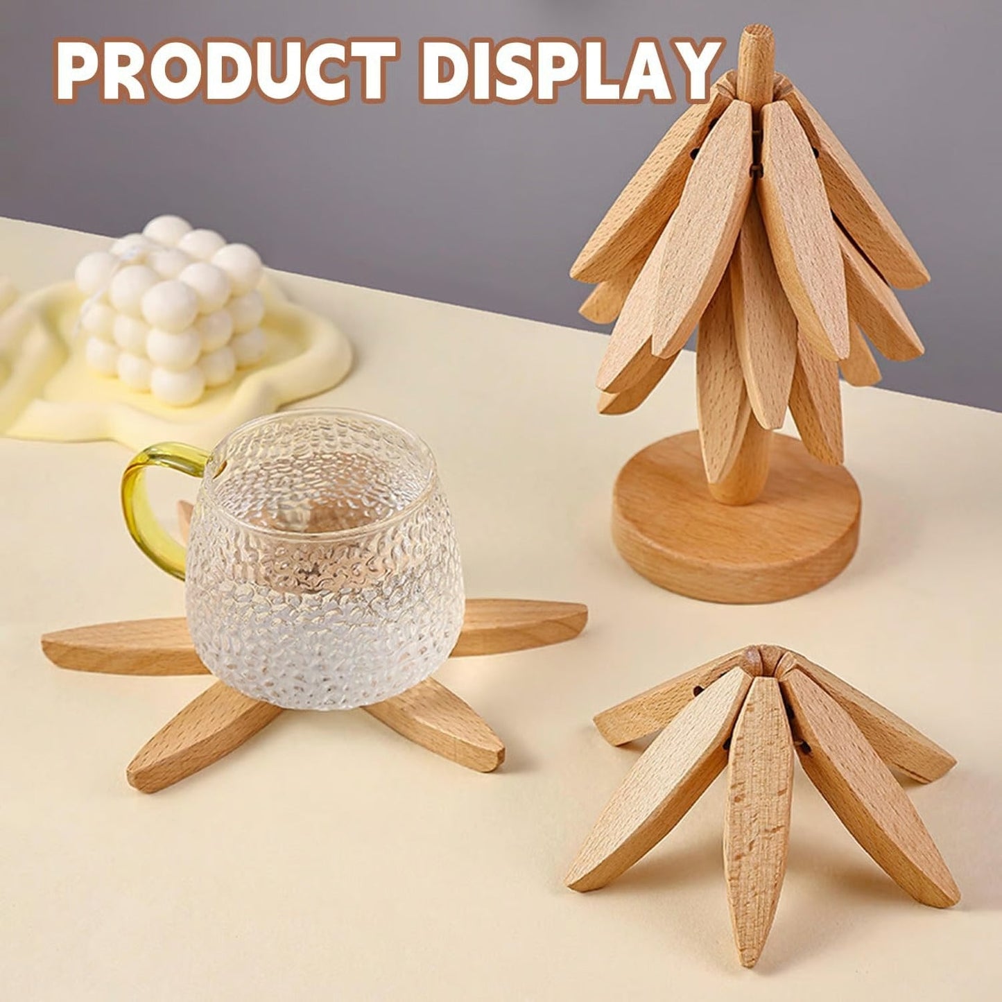đ„Christmas Early Discount 49% OffâšNatural Tree Trivet Set - 4 Wooden Trivets & 1 Stand Like a Christmas Tree