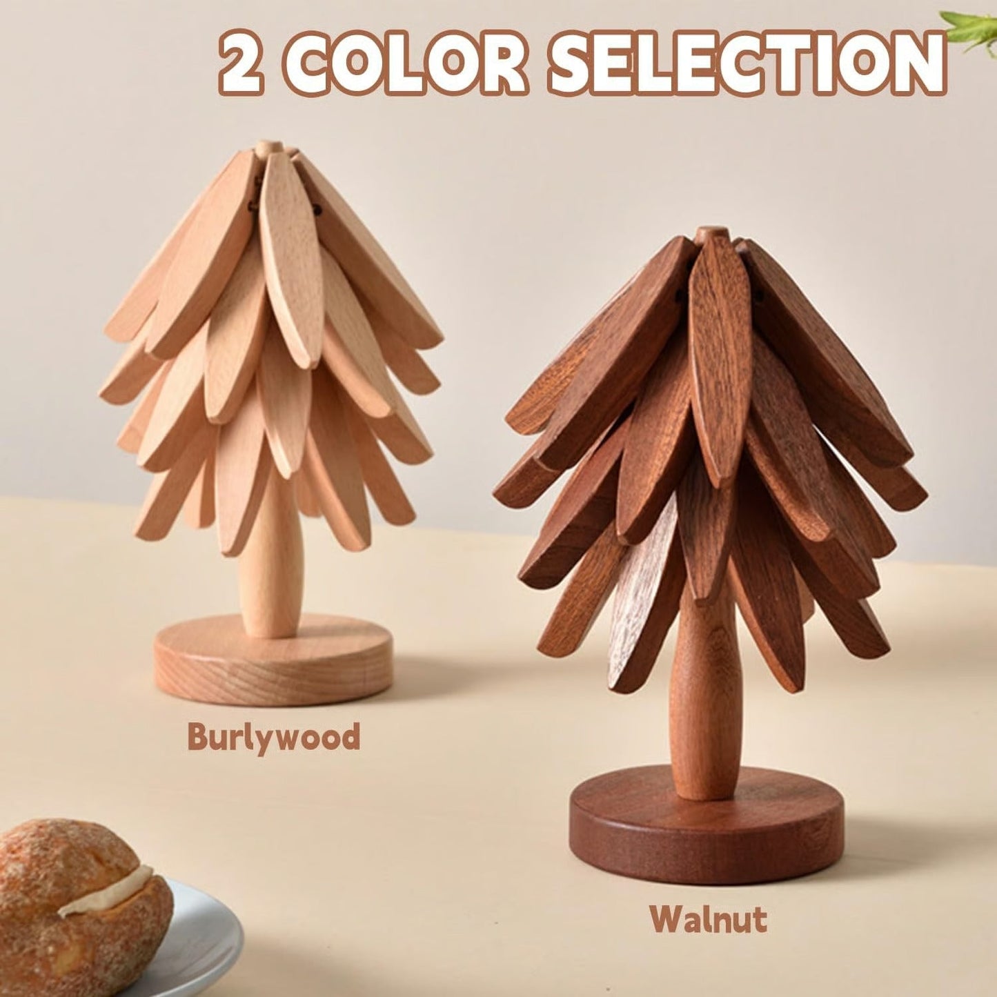 đ„Christmas Early Discount 49% OffâšNatural Tree Trivet Set - 4 Wooden Trivets & 1 Stand Like a Christmas Tree