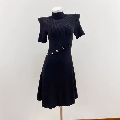 Classic Black Side Envelope Pocket Cardigan Dress for Women