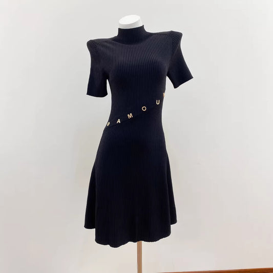 Classic Black Side Envelope Pocket Cardigan Dress for Women