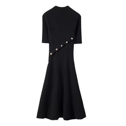 Classic Black Side Envelope Pocket Cardigan Dress for Women