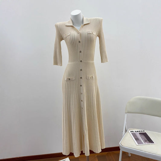 French-style fashion slim-fit long-knit dress