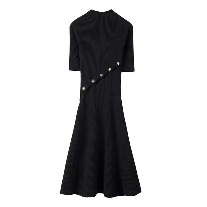 Classic Black Side Envelope Pocket Cardigan Dress for Women