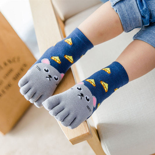 Children's Solid Color Cotton Four-Season Five-Toed Mid-Calf Socks