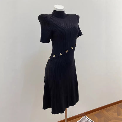 Classic Black Side Envelope Pocket Cardigan Dress for Women