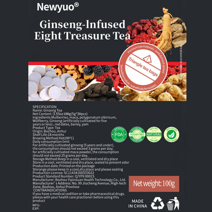 【✨Recharge Your Vitality】💎Newyuo® Ginseng Five Treasure Tea丨Chinese Herbal Formula(Maintain Kidneys, Regulate qi and blood, Replenish Energy&Promote the body to filter toxins)