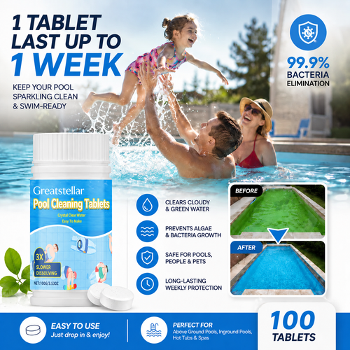 Greatstellar®Pool Cleaning Tablets✨2X Stronger Algae & Dirt Control, Rapid Water Clarification