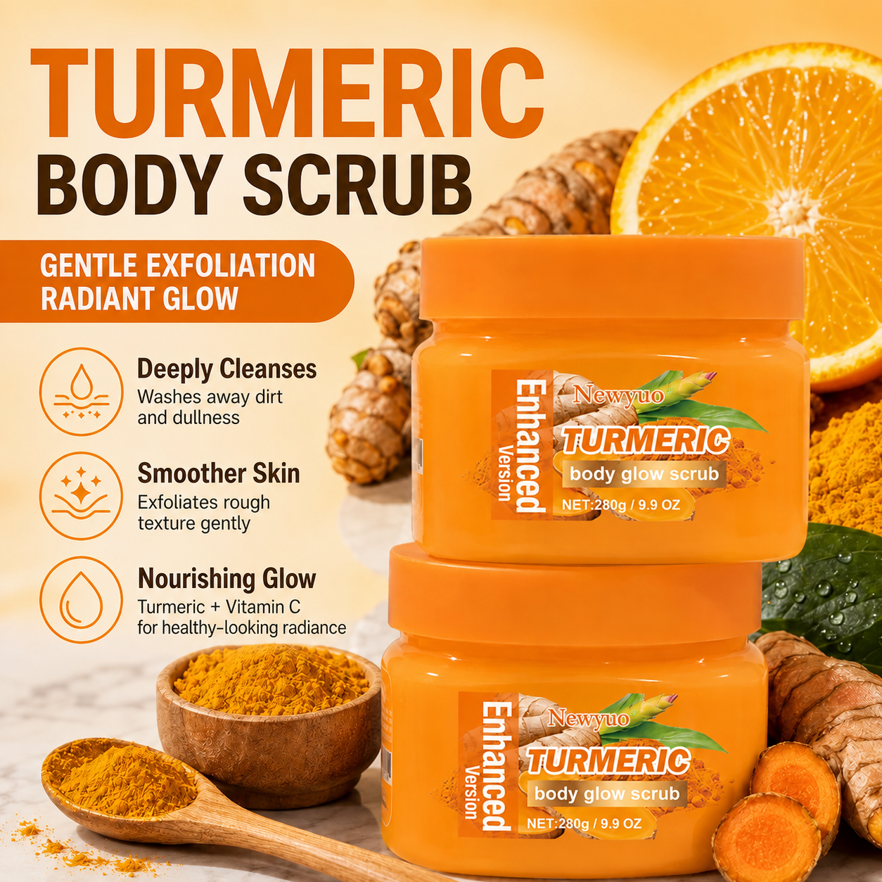 ✨ Turmeric Glow Scrub — Buff Away Dull, Rough Skin for a Softer, Smoother-Looking Glow 🧡