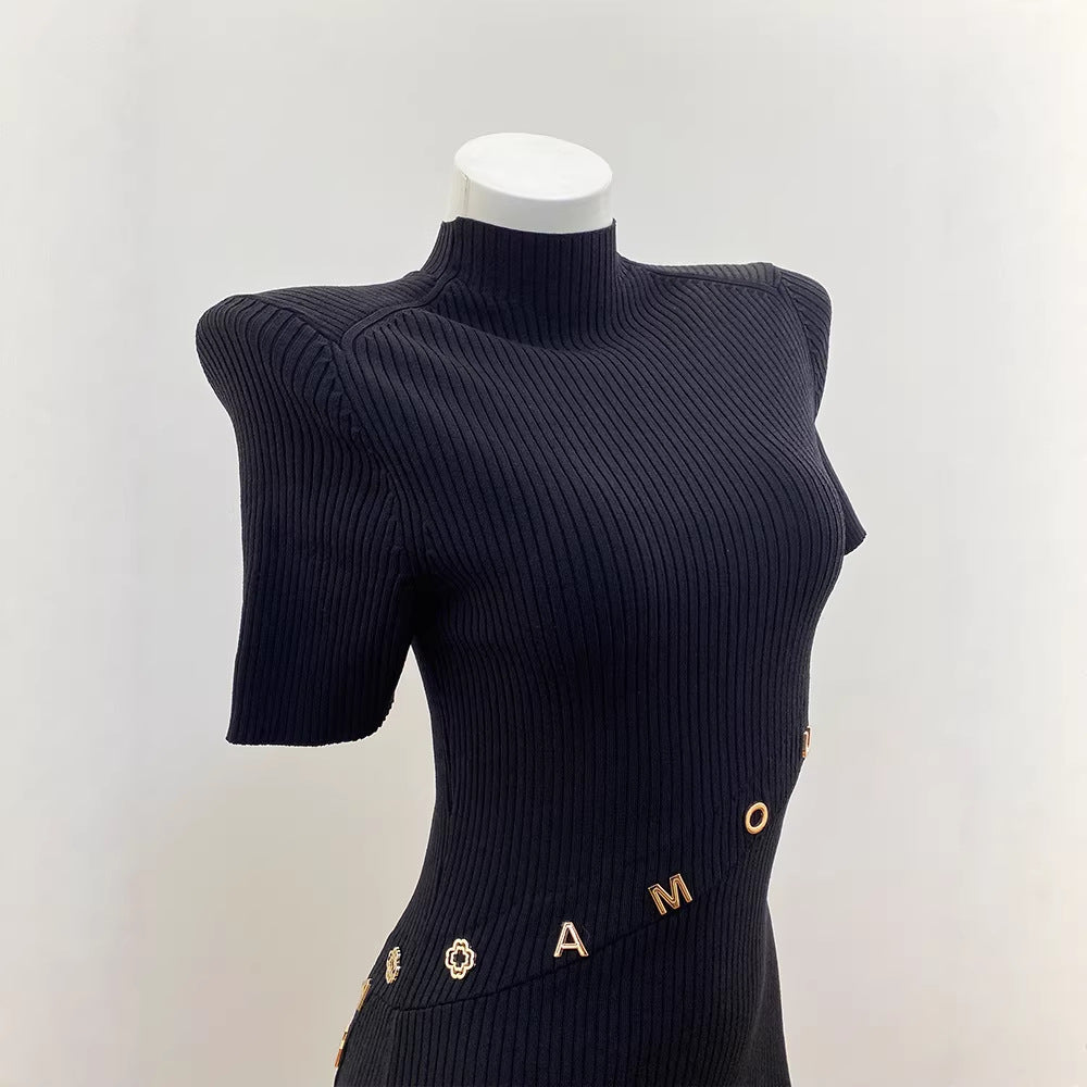 Classic Black Side Envelope Pocket Cardigan Dress for Women