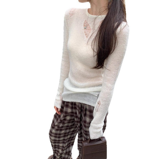 Design Sense Irregular Hole Knitwear Women's Sexy Long Sleeve