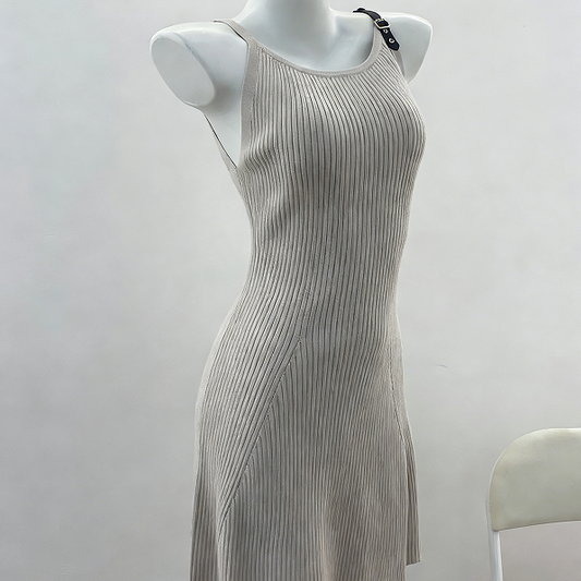 Fashion Sleeveless Belted Strap Fitted Bodysuit Dress for Women
